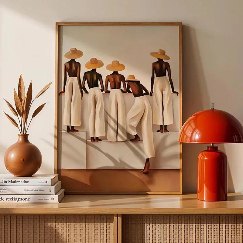 tableau moderne minimaliste abstrait femmes noires beige marron clair 20x30cm 30x40cm toile cadre bois