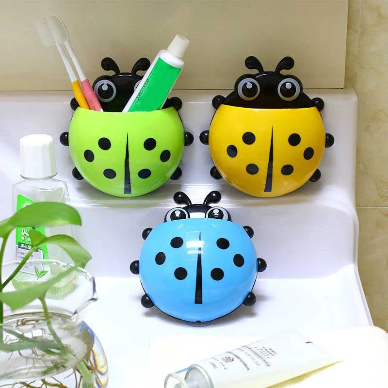 porte brosse dents coccinelle dessin animé rouge jaune bleu vert suction mignon cartoon organisateur