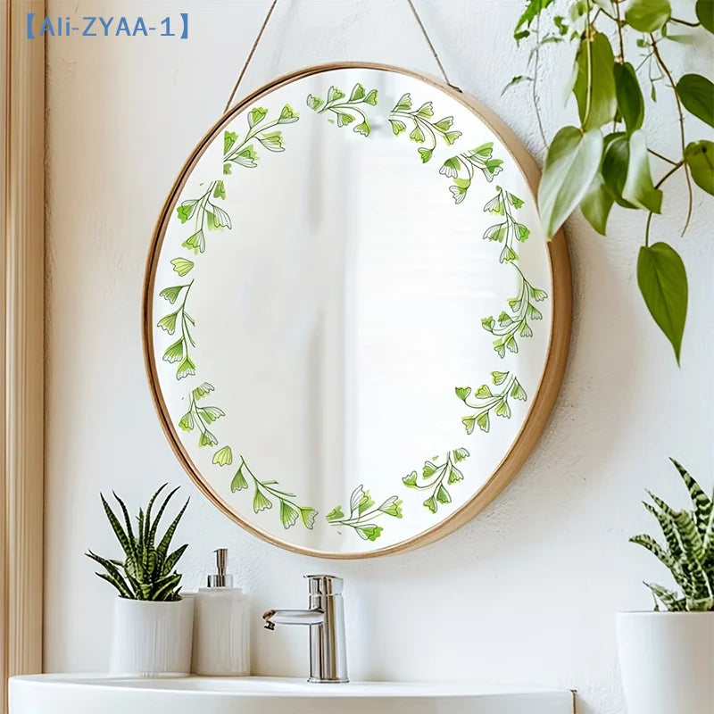 miroir adhésif moderne fleurs feuilles verte doré noir floral amovible chambre salle bain