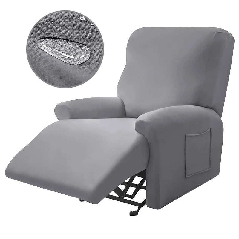 Housse fauteuil inclinable gris clair uni moderne adhésif poche respirante durable confortable hydrofuge lavable
