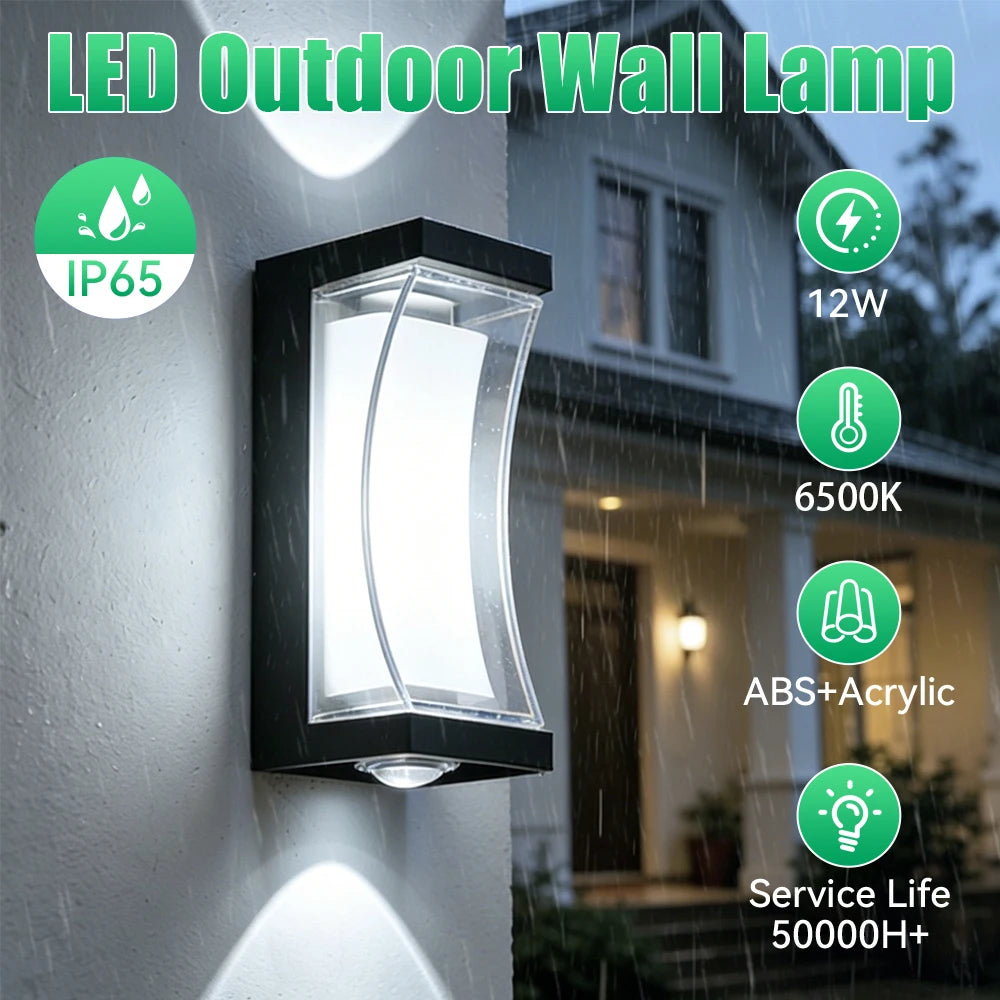 lampe murale extérieure moderne led ip65 étanche noir façade transparente abatjour acrylique