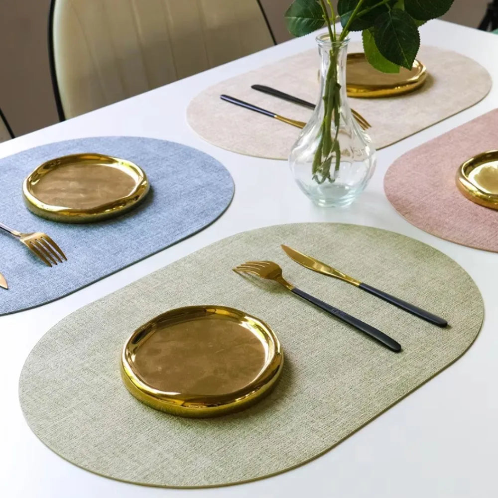 tapis table rectangulaire faux cuir effet lin moderne cuisine salle manger