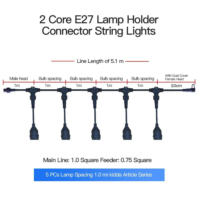support led e27 extérieur étanche or noir blanc moderne clips câbles connecteurs