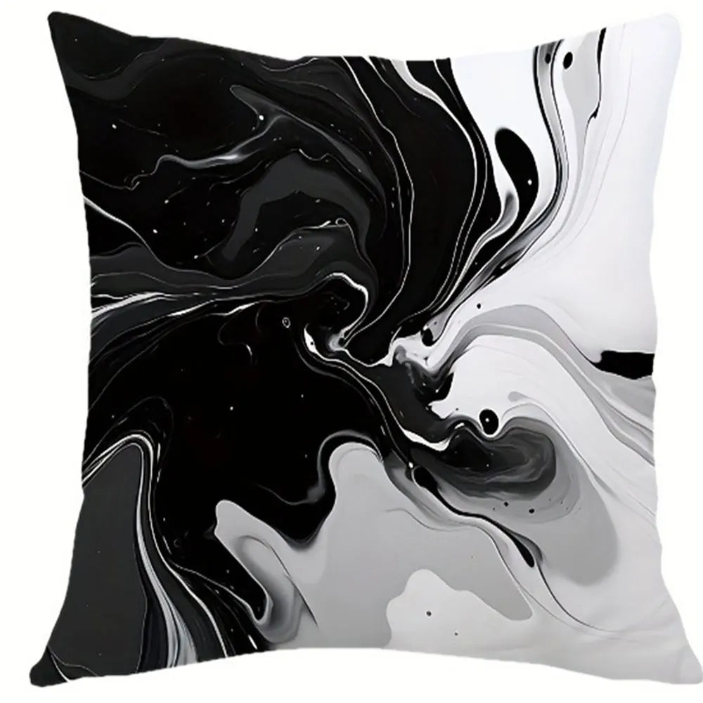 housse coussin polyester marbré moderne noir blanc gris lit salon voiture 40x40cm 45x45cm 50x50cm
