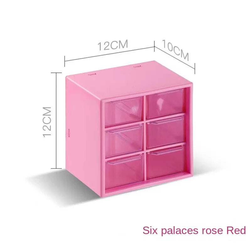 boîte rangement transparente moderne compartiments blanc rose tiroirs papeterie bijoux cosmétiques étudiants