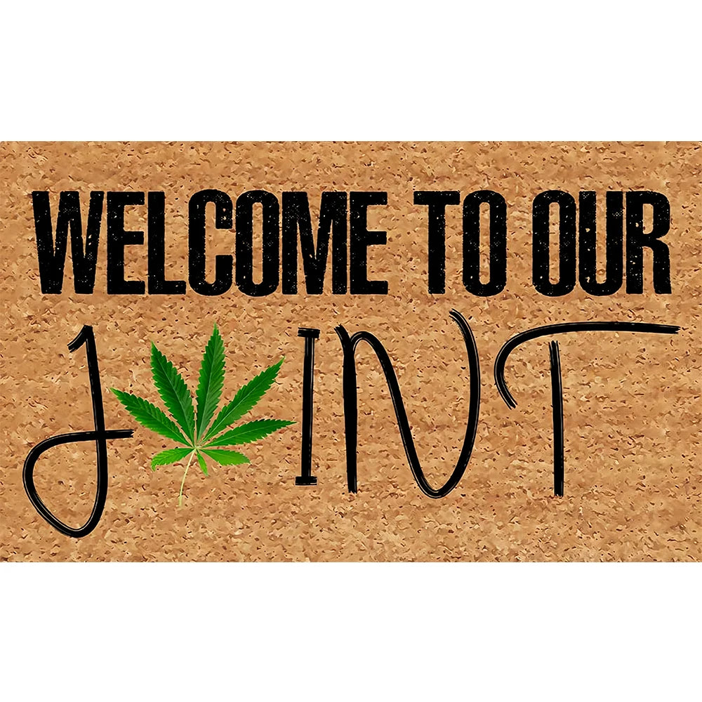 tapis d'entrée marron clair vert feuille cannabis antidérapant résistant intempéries moderne bienvenuextérieurintérieur