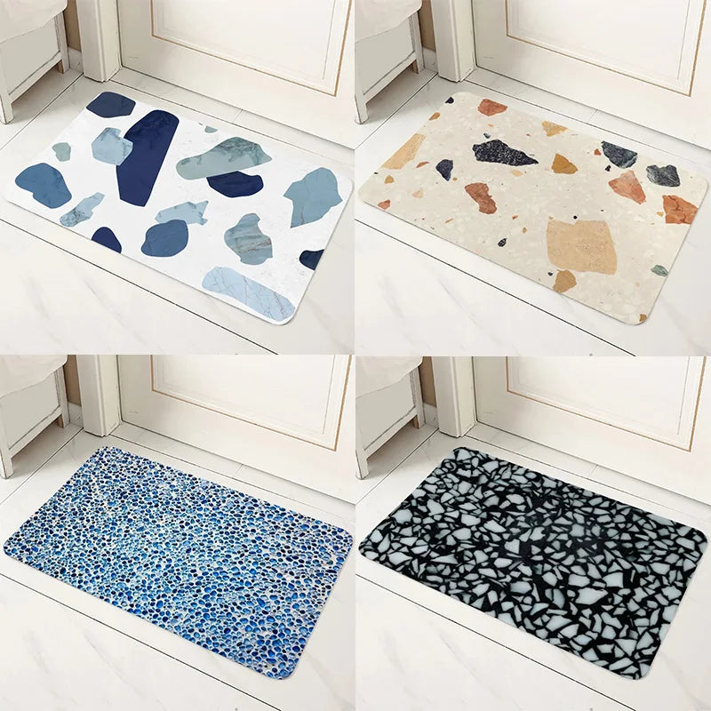 tapis sol géométrique marbré moderne minimaliste antidérapant bleu blanc