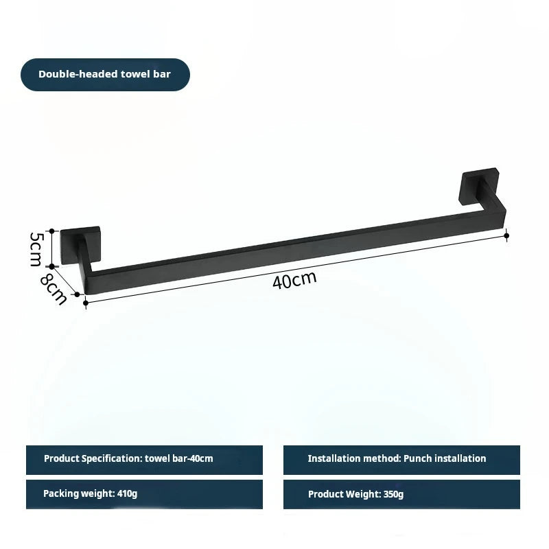 ensemble porte serviettes moderne noir mat acier inoxydable finition laquée fixe salle bain 60cm