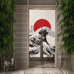 rideau porte art japonais fleurs cerisier ondulé opaque crochets moderne blanc rouge noir