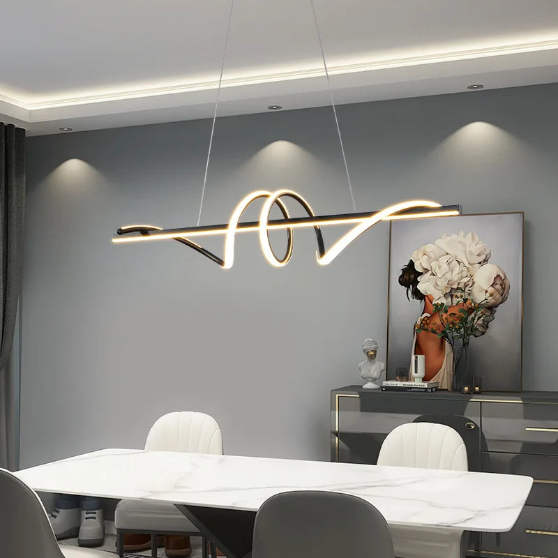 lampe suspendue moderne spirale lumineuse noir blanc doré chambre salon étudiant