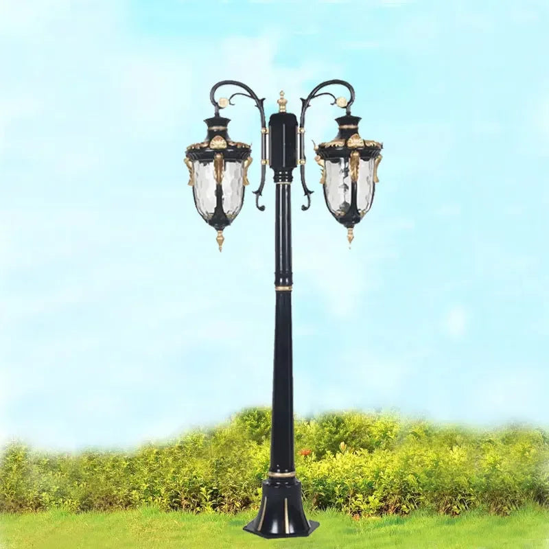 lampe jardin élégante vintage verre transparent ornements dorés extérieur noir doré ip65 led