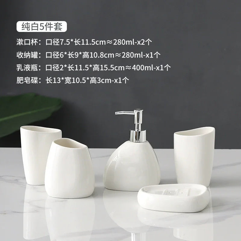 accessoires salle bain ensemble moderne or argent blanc céramique tasse brosse dentifrice savon crème