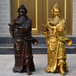 statues brunes dorées feng shui personnages militaires armes traditionnelles chinoises