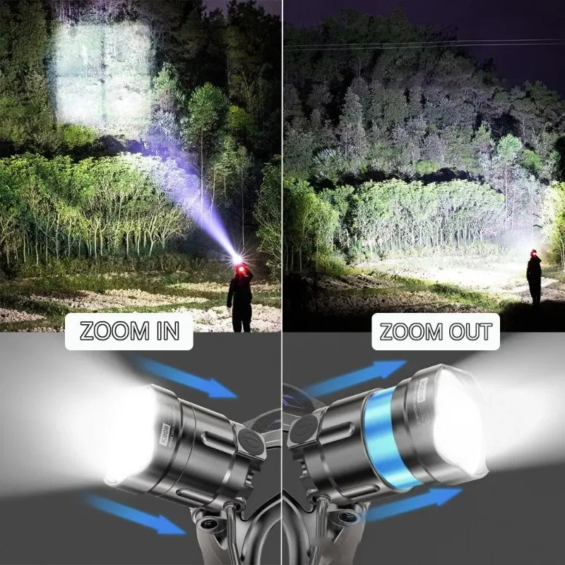 lampe frontale led rechargeable puissante étanche camping chasse pêche modes luminoxydes bandes élastiques réglables