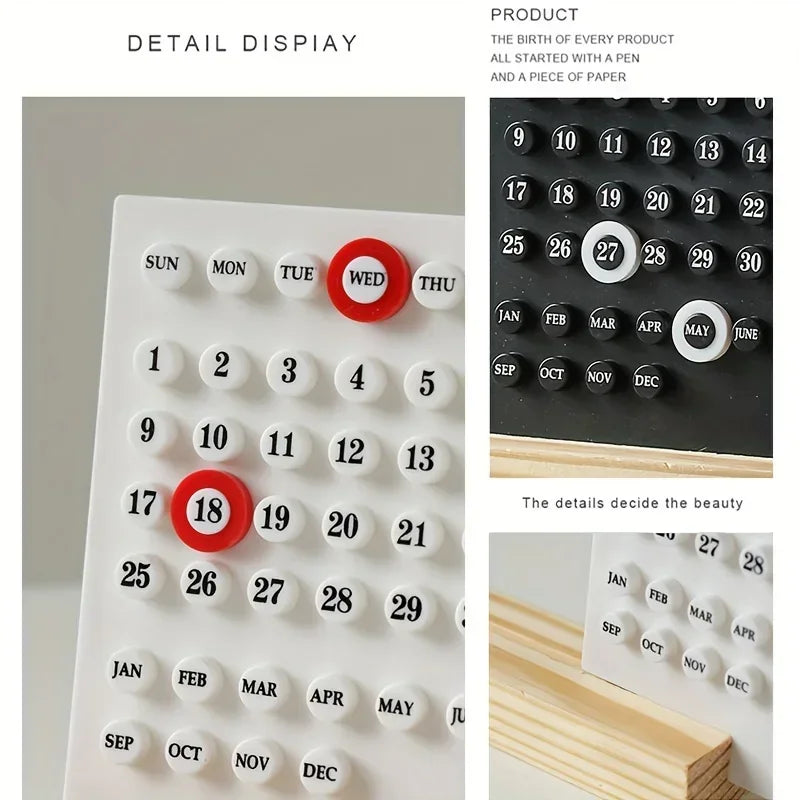 calendrier minimaliste moderne adhésif numéroté couleur blanche noire rouges oranges beige