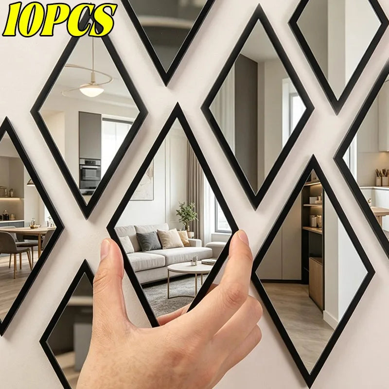 miroirs 3d adhésifs diamants géométriques moderne abstraits noir doré salon chambre