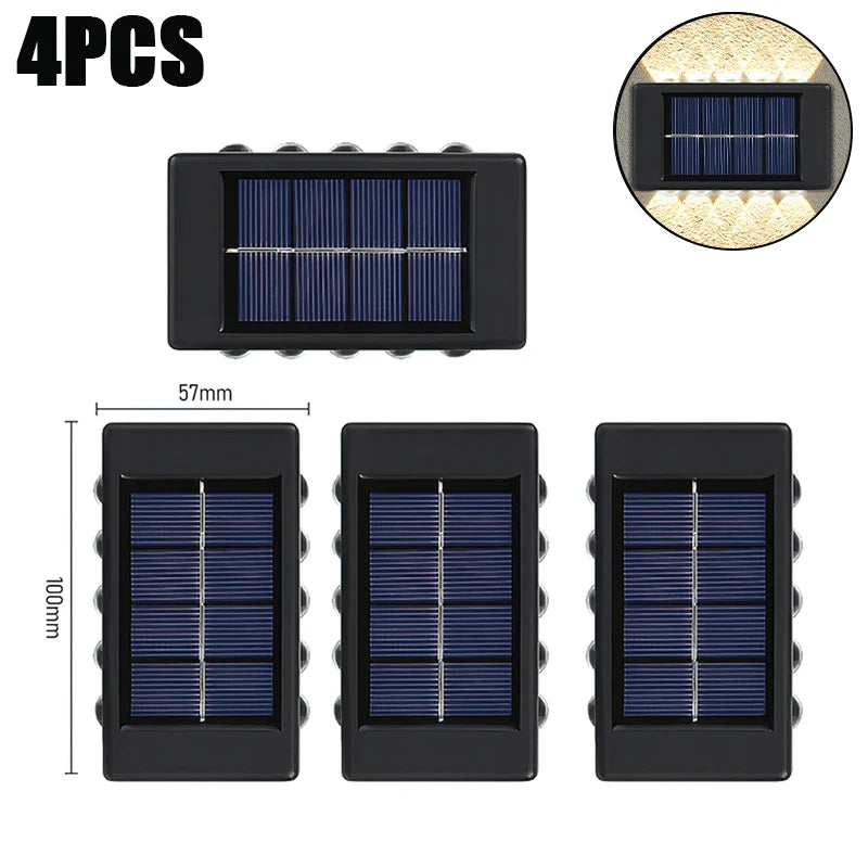 lampe murale solaire 10 led moderne panneau solaire extérieur jardin noir bleu minimaliste