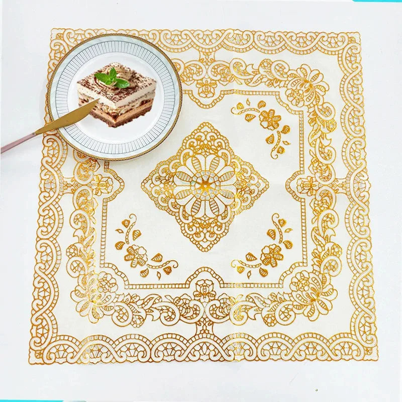 serviette table brodée florale moderne or blanc élégante noël maison fête