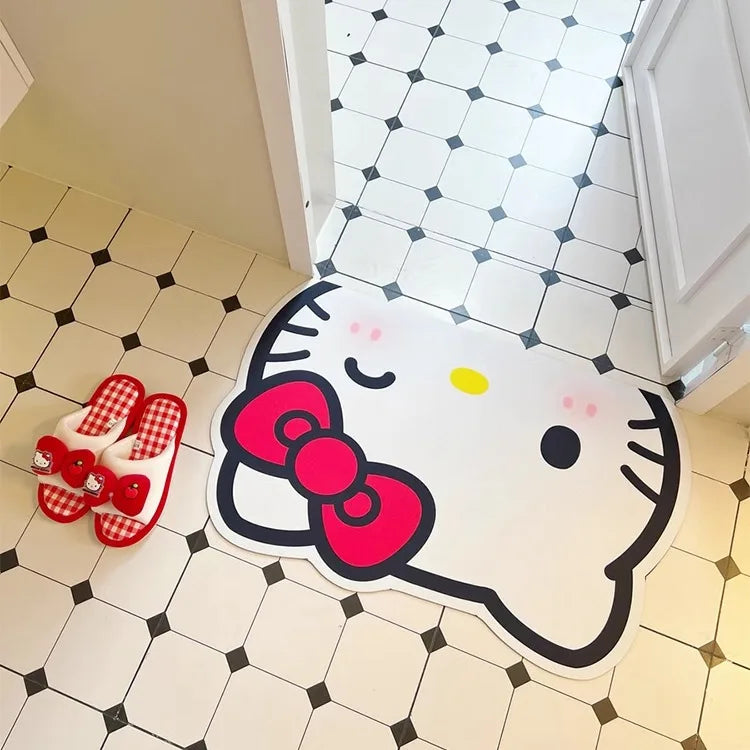 tapis sol antidérapant polyester salle bain dessin animé hello kitty arc rouge détails roses