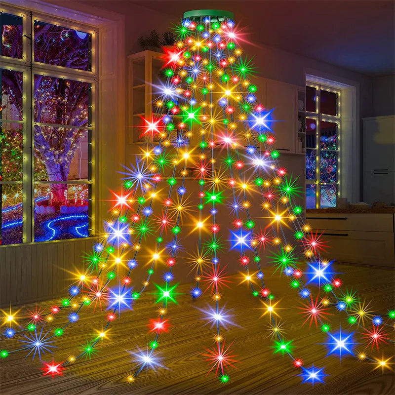 guirlande lumineuse multicolore étoiles moderne annuel chaînes lumières extérieures étanches fête christmas tree