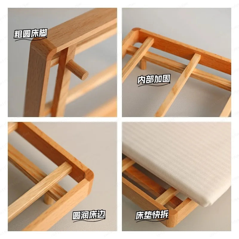 lit miniature moderne maison poupée bois blanc tête lit matelas couette oreillers lampe tableau