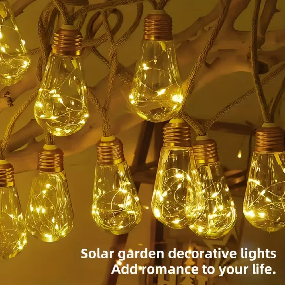 guirlande lumineuse solaire led transparente dorée rustique modes patio jardinextérieur
