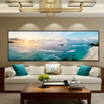 paysage marin coucher soleil impression toile coton moderne rectangle vertical plage bleue ciel orangé