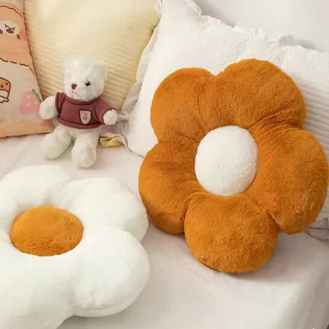 coussin décoratif peluche fleurs blanc orange noir rose bleu violet jaune 35cm 50cm