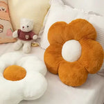 coussin décoratif peluche fleurs blanc orange noir rose bleu violet jaune 35cm 50cm