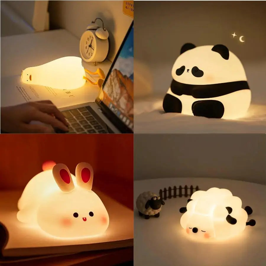 veilleuse table animaux mignons cartoon blanc rose noir toucher led rechargeable chambre enfants