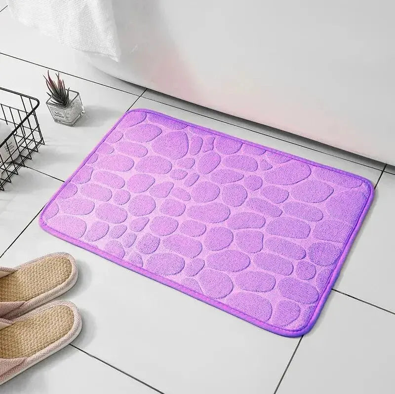 tapis bain rose clair gris texture galet velours moderne antidérapant microfibre salle bain