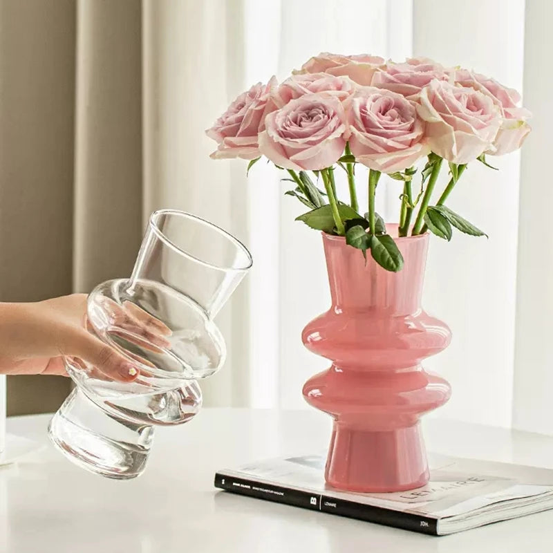vase verre rose moderne décoratif fleurs maison décoration table minimaliste
