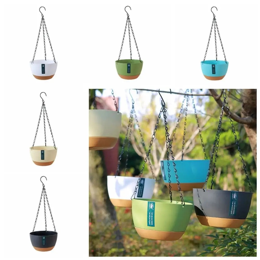 pots suspendus modernes plastique vert bleu gris beige unis opaques chaînes