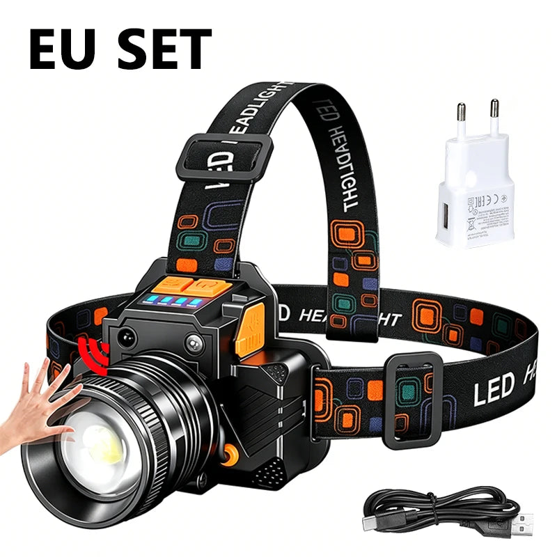 lampe frontale led noire moderne zoom clip rechargeable usb