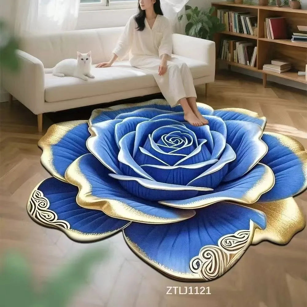 tapis 3d fleurs polyester moderne bleu jaune marron rose violet anti dérapant salon chambre