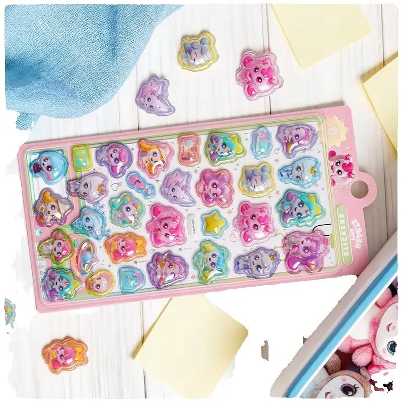 stickers multicolores dessins animés personnages mignons formes géométriques brillants adhésifs albums photo coques téléphone