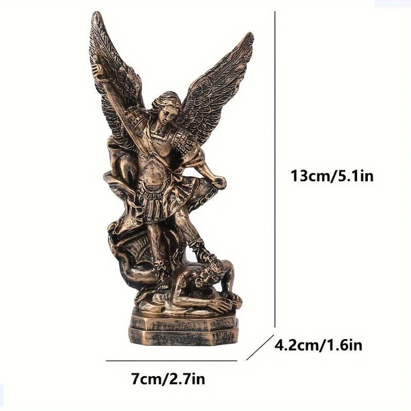 statue saint michel bronze ailes déployées démon religieuse classique 13cm haute qualité détails sculptural