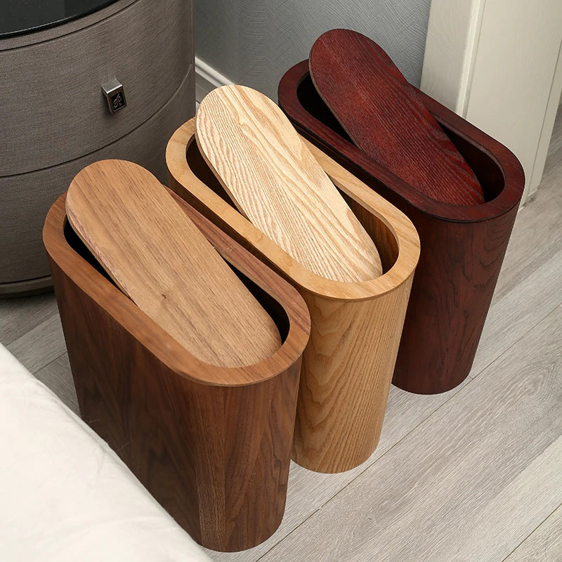 Poubelle étroite en bois massif design nordique 16L