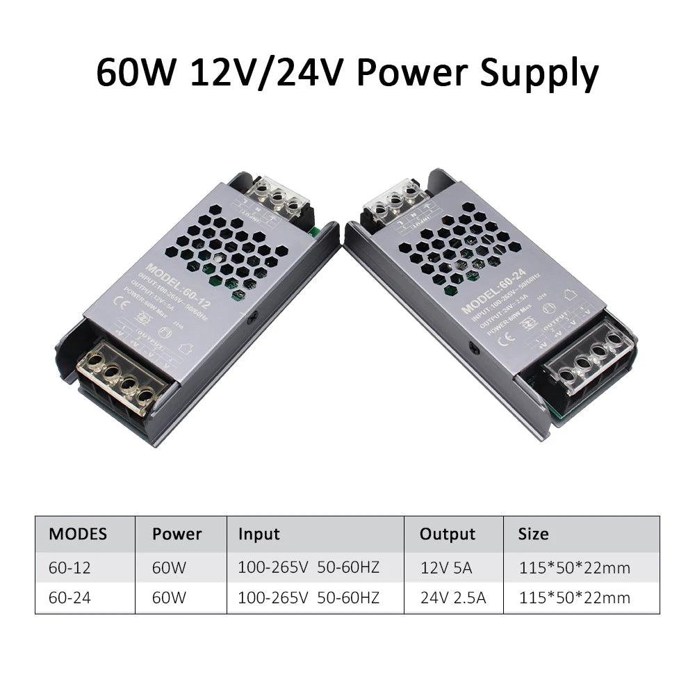 alimentation électrique 12v 24v 60w 100w 200w 300w 400w 110v 220v gris métallique certifié