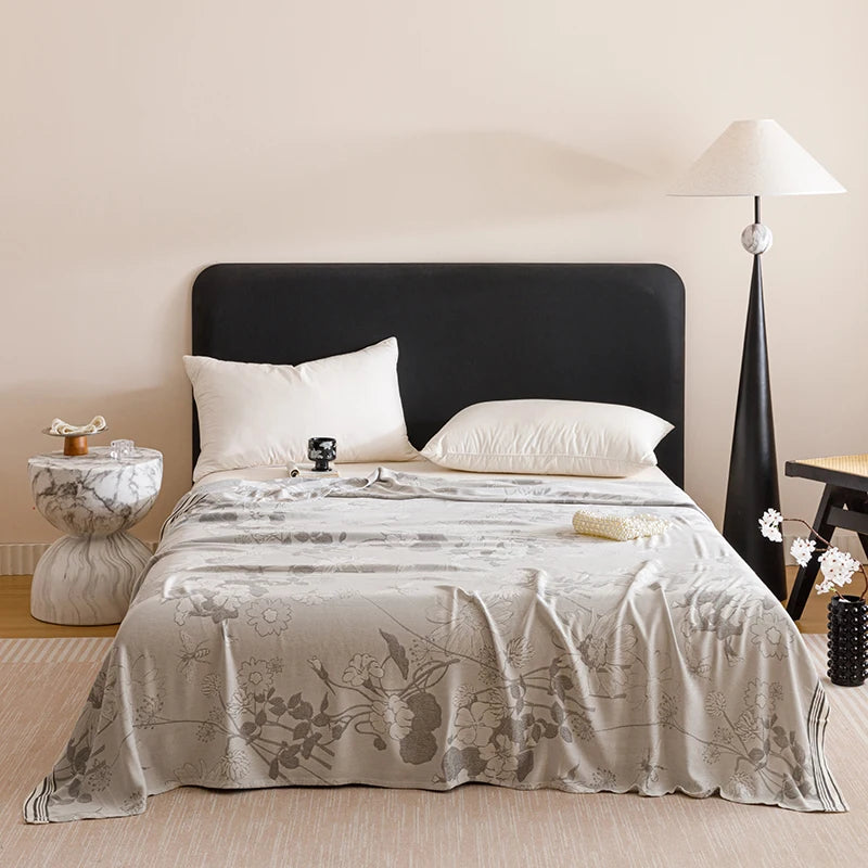 couverture fibre bambou motif floral deux oreillers canapé lit maison