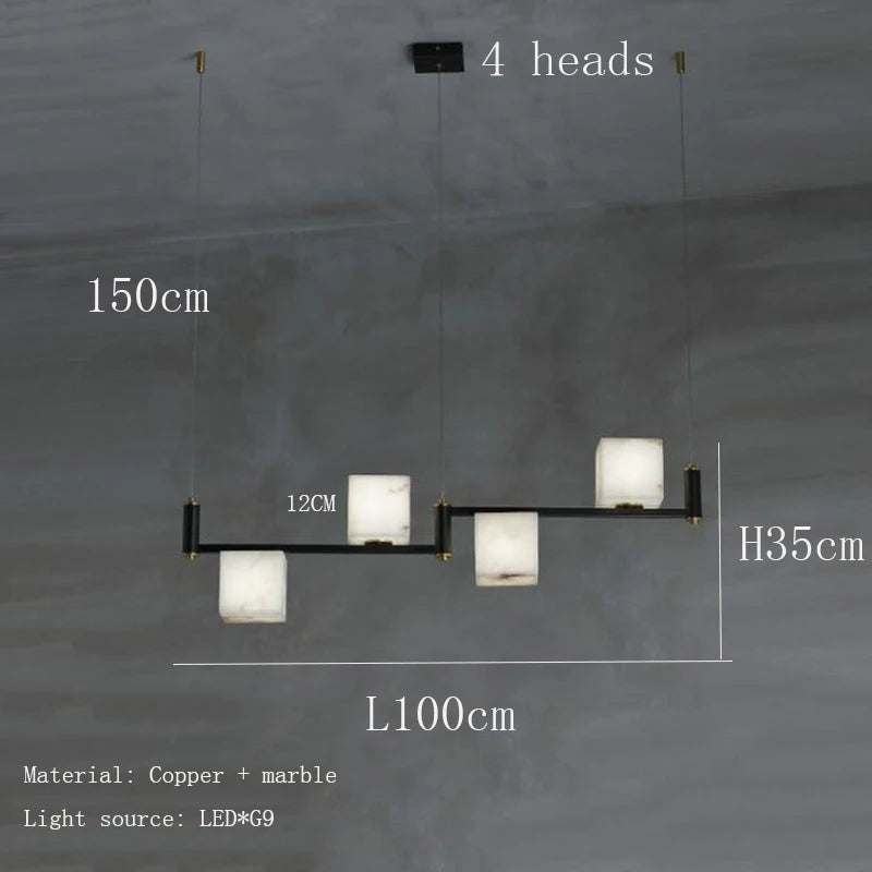 suspension lumineuse moderne marbre noir blanc or rose fixée câbles chambre salon