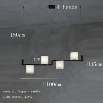 suspension lumineuse moderne marbre noir blanc or rose fixée câbles chambre salon