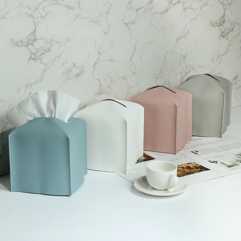 boîte mouchoirs simili cuir moderne blanc bleu rose marron minimaliste