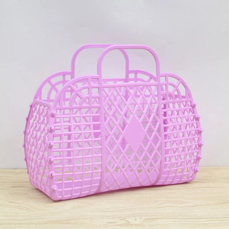 panier rangement vintage poignées filetage opacité violet rose bleu gris beige