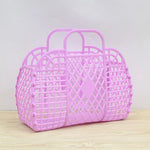 panier rangement vintage poignées filetage opacité violet rose bleu gris beige