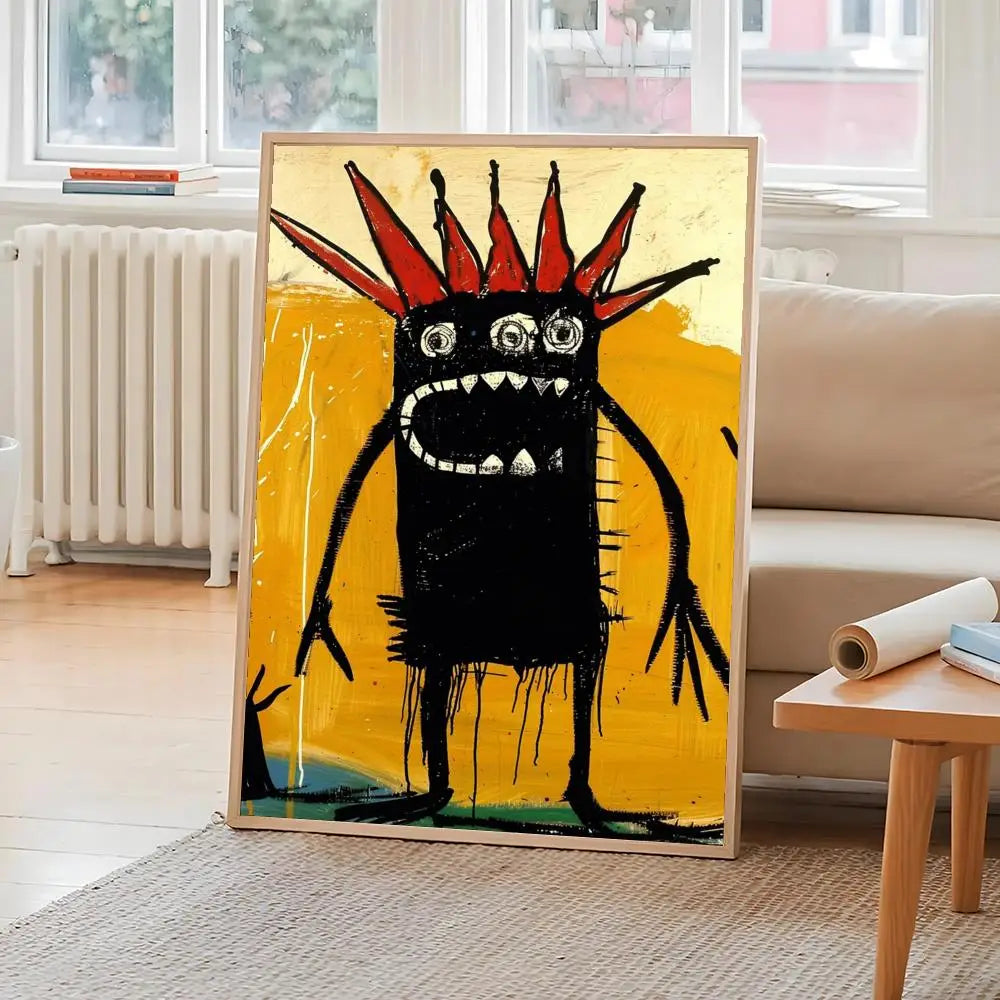 affiche art moderne pop dessin animé abstraite couleur noir jaune rouge self adhesive chambre