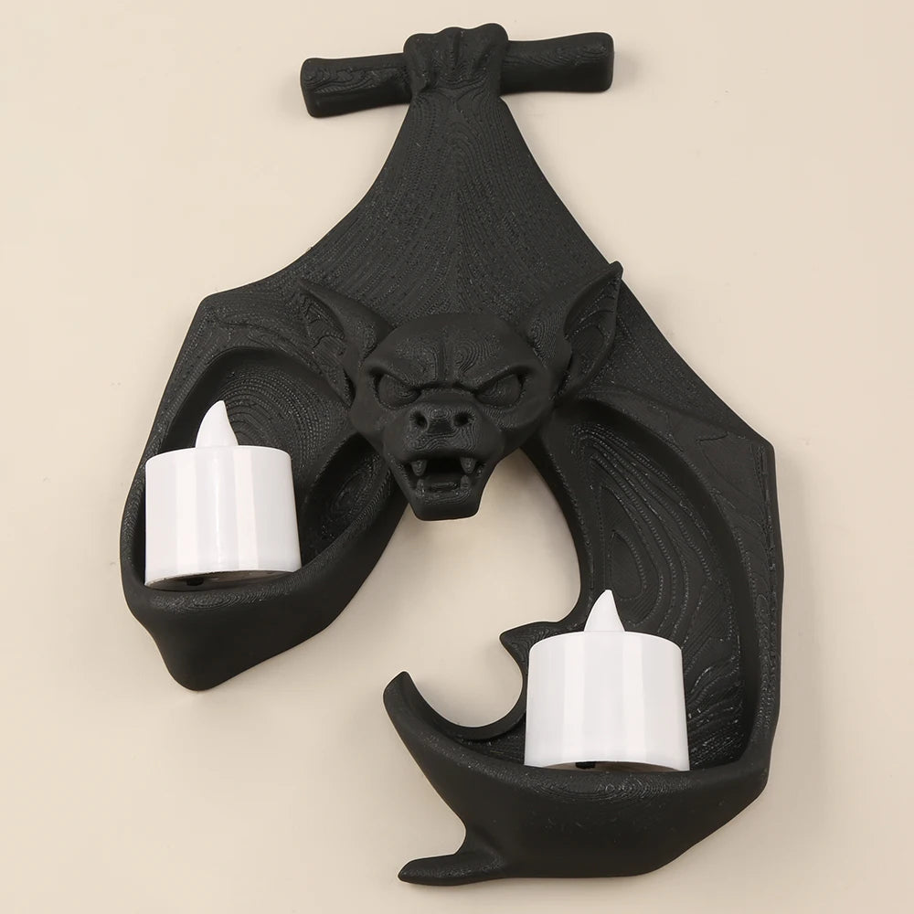 décoration murale gothique support bougie chauve souris noir texture peau