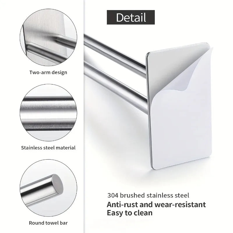 porte serviettes double barre argenté noir moderne adhésif vis inoxydable minimaliste