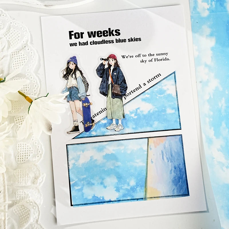 rubans décoratifs bleus blancs modernes nuages ciel adhésifs scrapbooking artisanat
