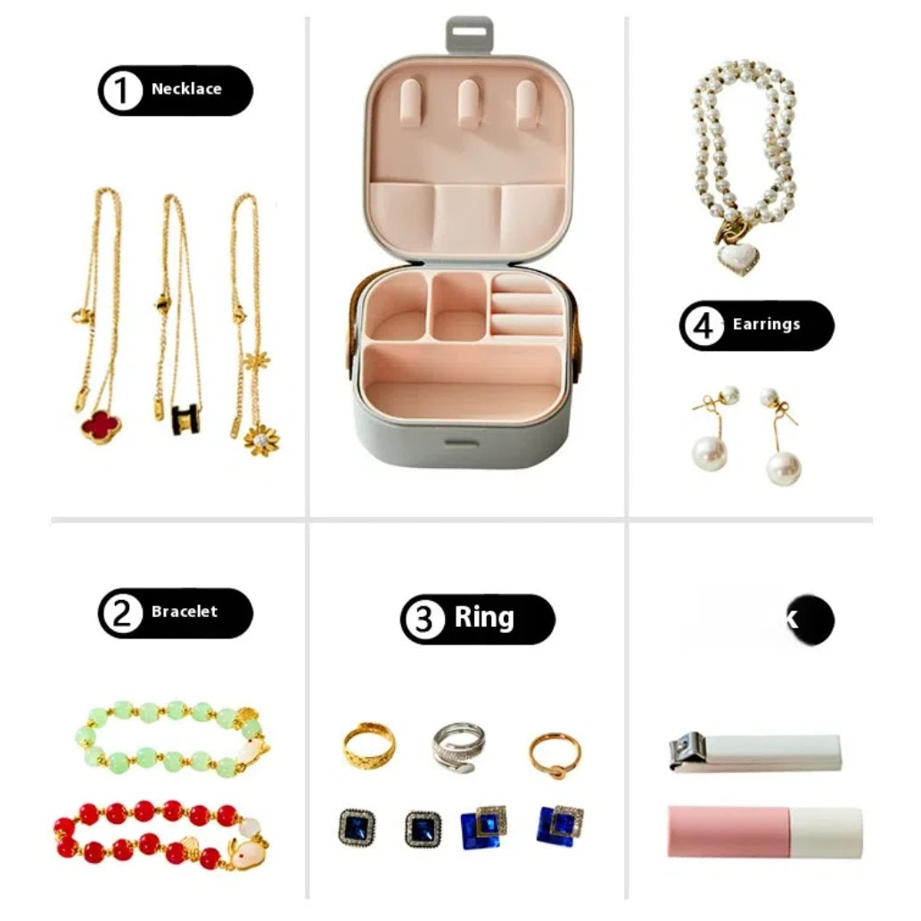 boîte rangement bijoux portable haute capacité simili cuir blanc marron silicone lavable moderne compact